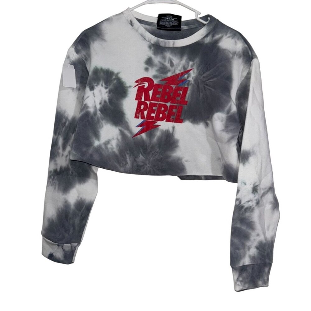 David Bowie Rebel Rebel Tie Dye Cropped Sweatshirt M/M Gray & White Polyester